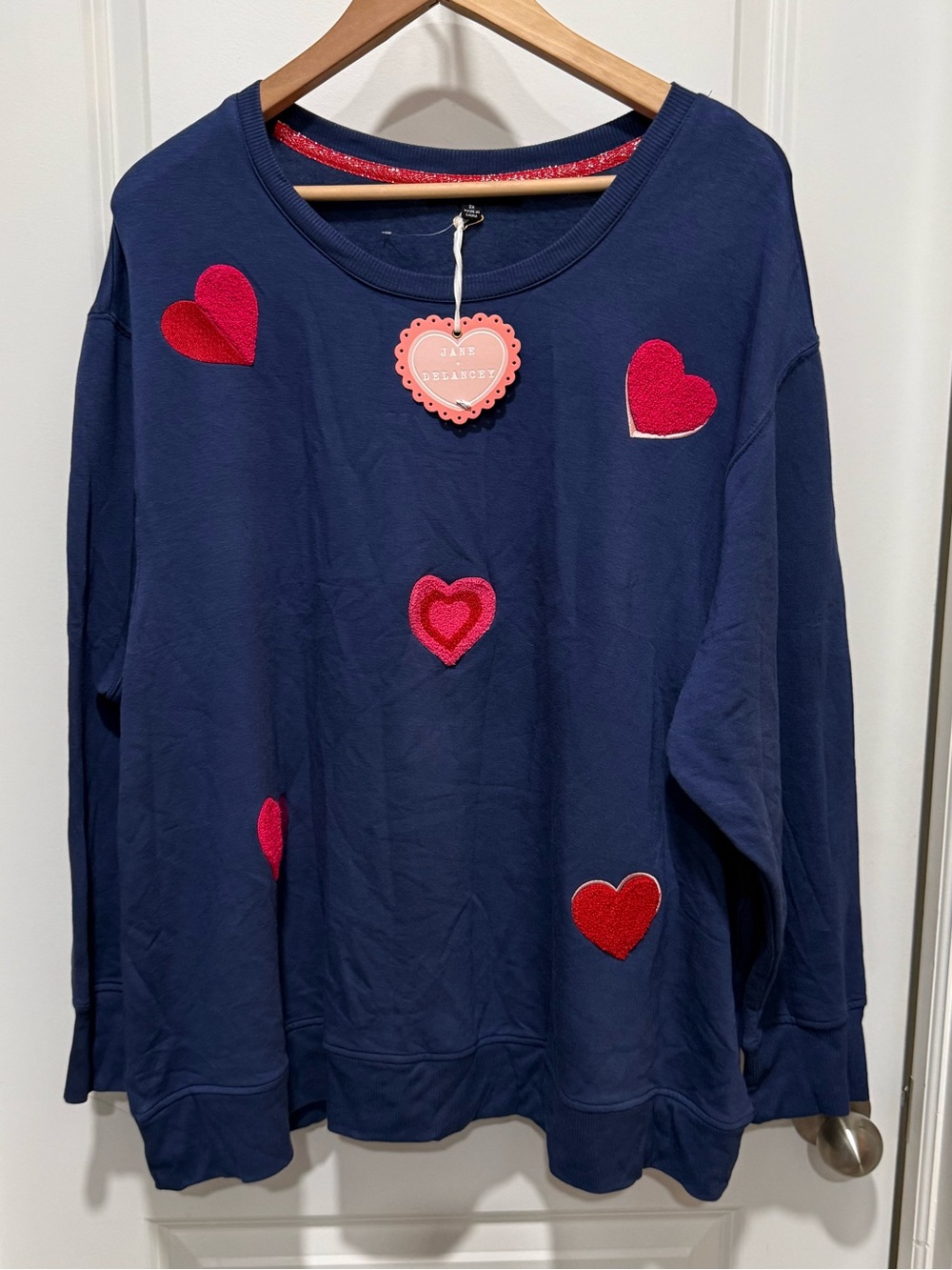Jane & Delancey Navy Blue Heart Appliqué Sweatshirt 2X